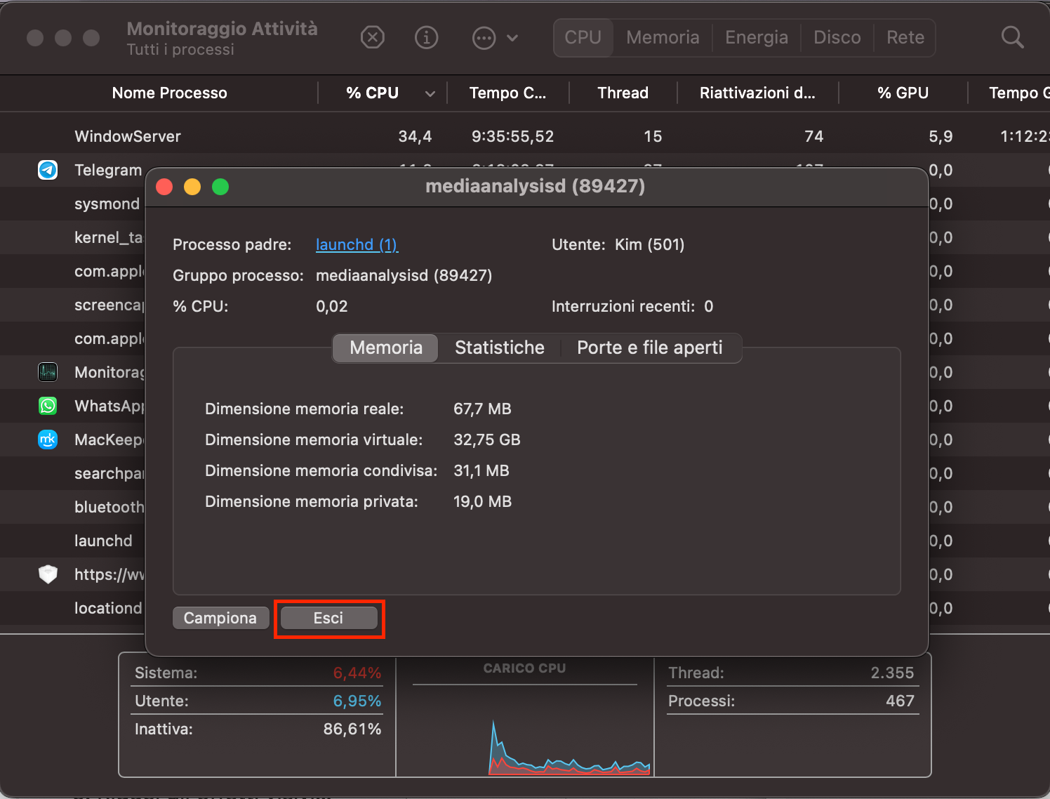 Apri Monitoraggio Attività ed esci dai programmi che utilizzano una quantità elevata di CPU.