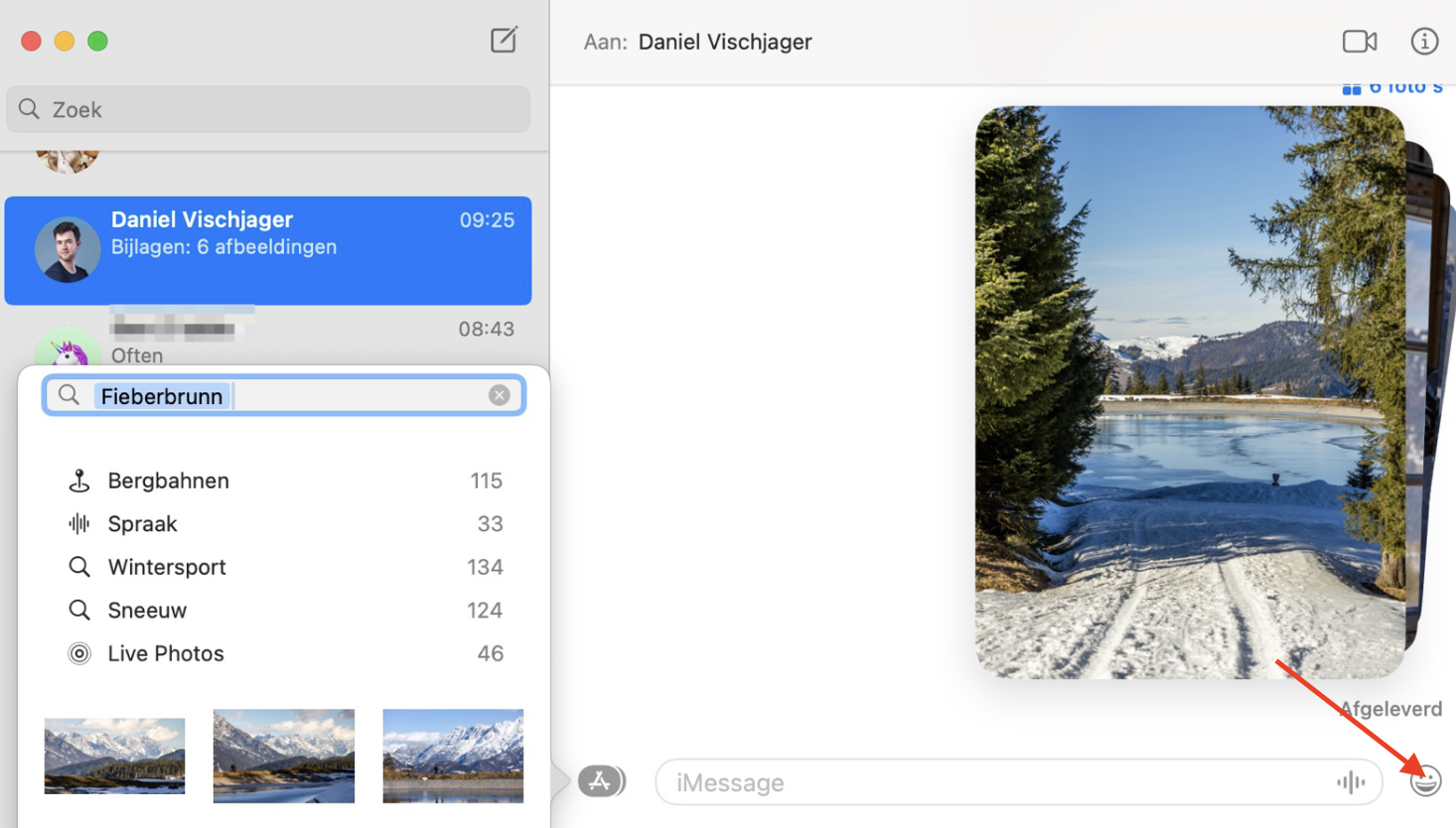 Berichten op Mac met alle bestanden die via iMessage zijn ontvangen. Sleep het bestand naar een map op je nieuwe Mac om gegevens van Mac naar Mac over te zetten via iMessage.