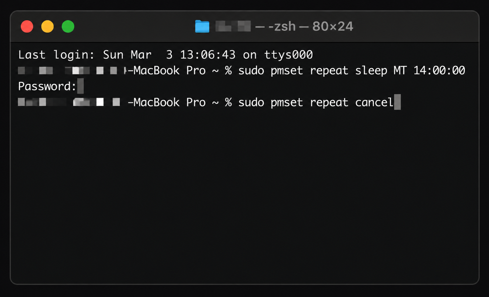Se mudar de ideia e não quiser mais manter um agendamento de repouso no Mac, use o comando 'cancel' para removê-lo.