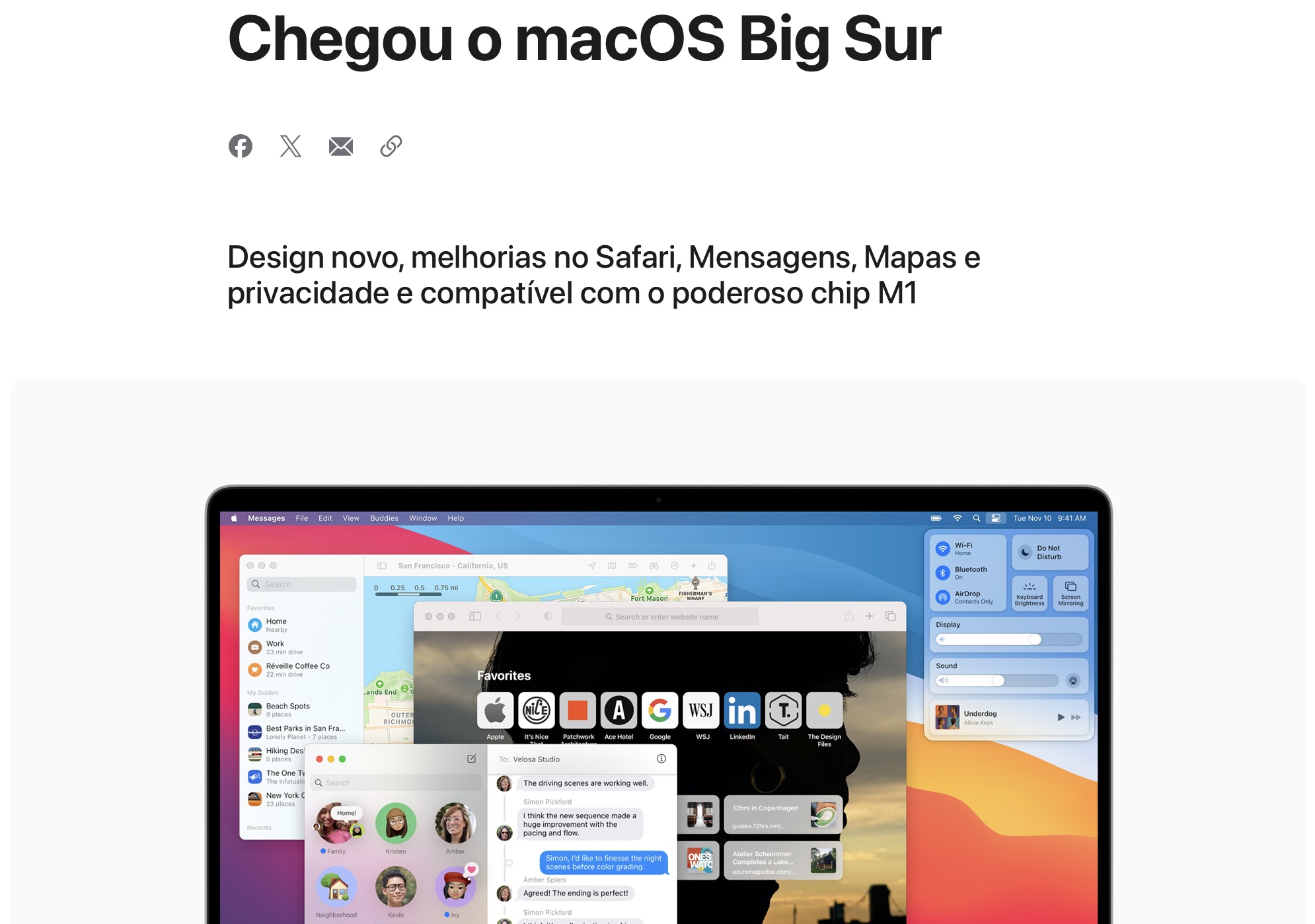 A janela de visão geral do macOS Big Sur mostra o design da interface no Mac e destaca a facilidade de uso típica dos laptops Apple.