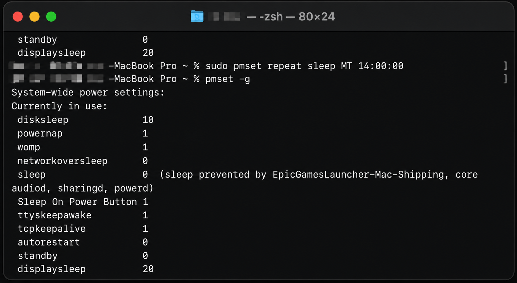 Você também pode usar o comando 'pmset -g' a qualquer momento para verificar os horários de repouso atualmente agendados no seu Mac.