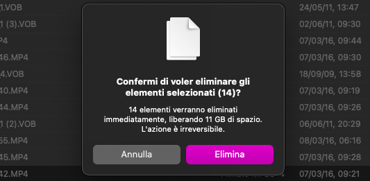 Cliccare Elimina per confermare e liberare spazio sul disco rigido del Mac. 
