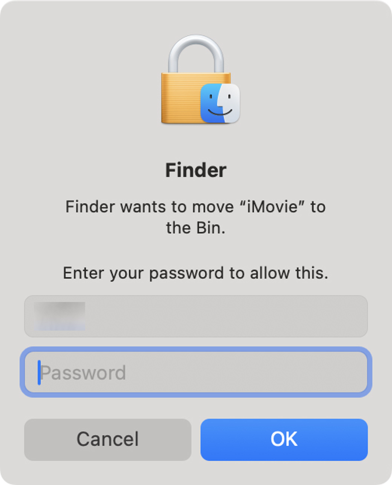 To complete the process of uninstalling the app, enter your admin password and click OK.