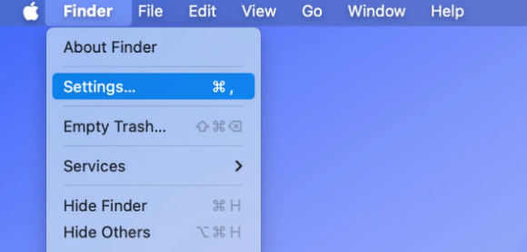 To show your hard drive on the desktop, first open Finder, then go to Finder Settings (or Preferences for macOS Monterey or earlier).