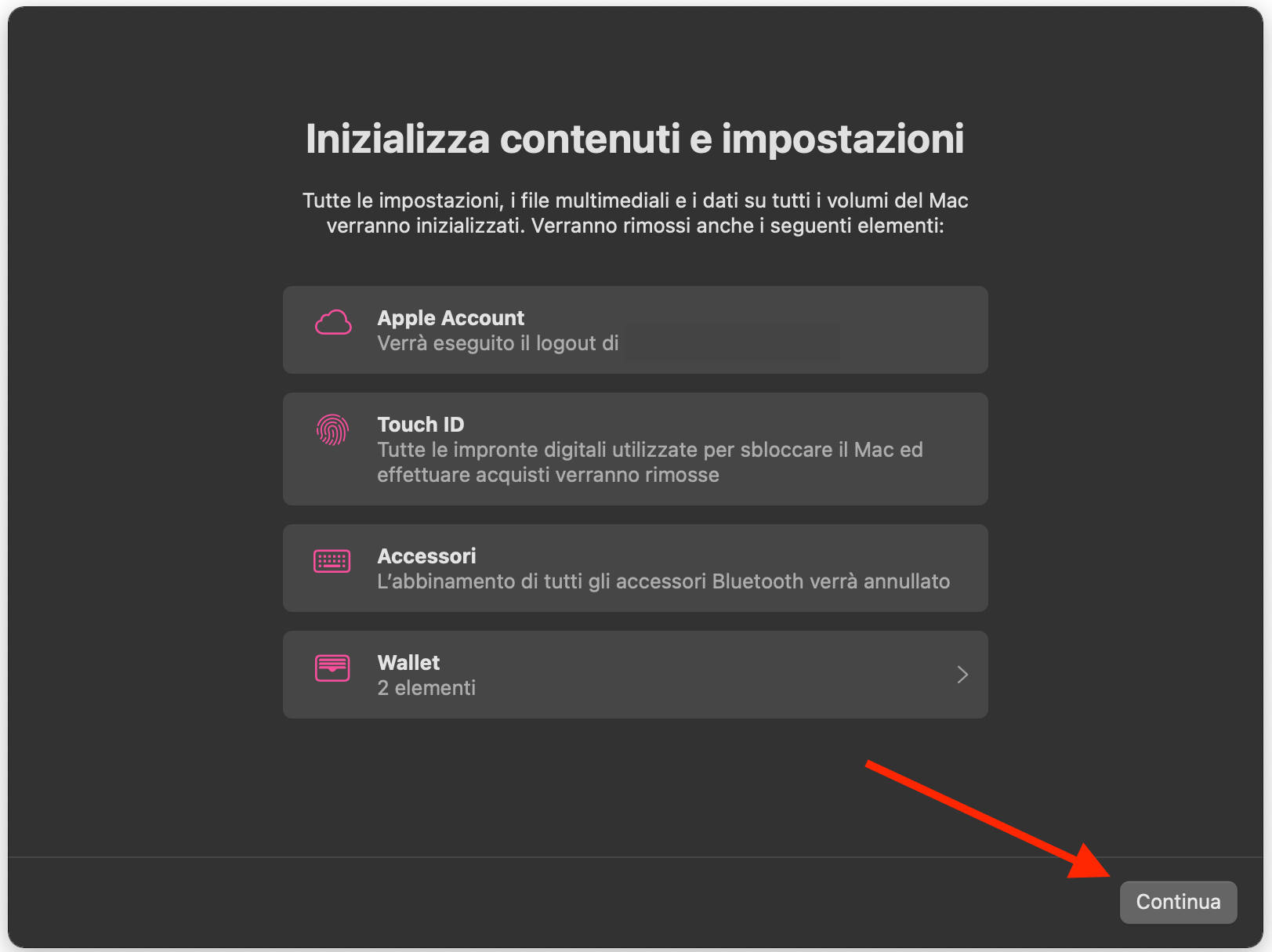 Assistente Inizializzazione di Apple è illustrato sullo schermo di un MacBook. Lo strumento consente agli utenti di cancellare in modo sicuro il Mac e riportarlo alle impostazioni di fabbrica.