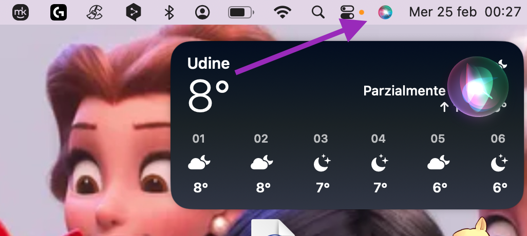 La finestra pop-up di Siri compare appena apri l’app. È il tuo assistente vocale per rendere l’esperienza d’uso su Mac più semplice e piacevole.
