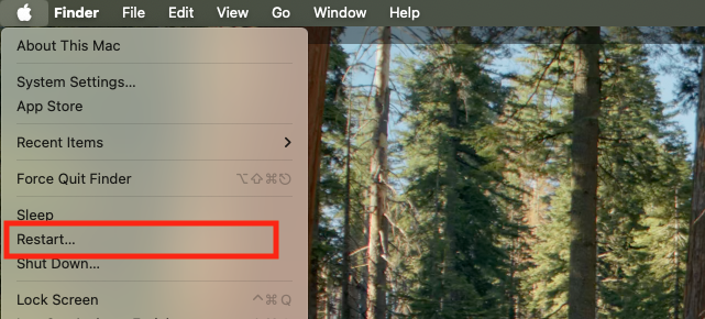 In many cases, a simple restart will solve your contactsd problem. To restart your Mac, click the Apple icon in your menu bar, then select 'Restart'.