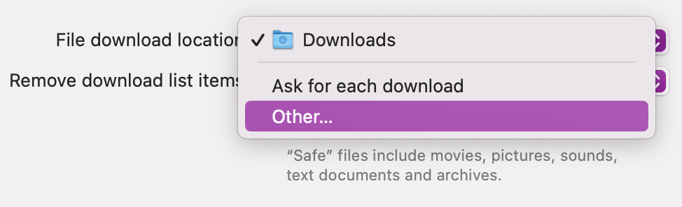 You can click on the blue arrows to alter where your files are saved once downloaded. You can tick the option to Ask for each download or choose a new place by selecting Other…