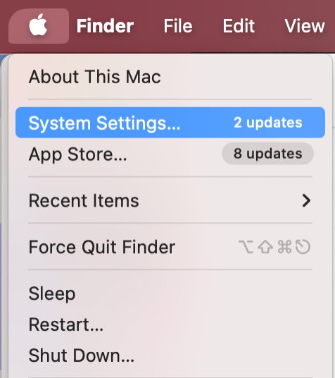 To disable photos syncing in iCloud from your Mac, launch System Settings from the Apple menu.