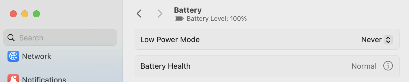 To check your Mac’s battery health, navigate to Apple menu > System Settings > Battery > Battery Health.