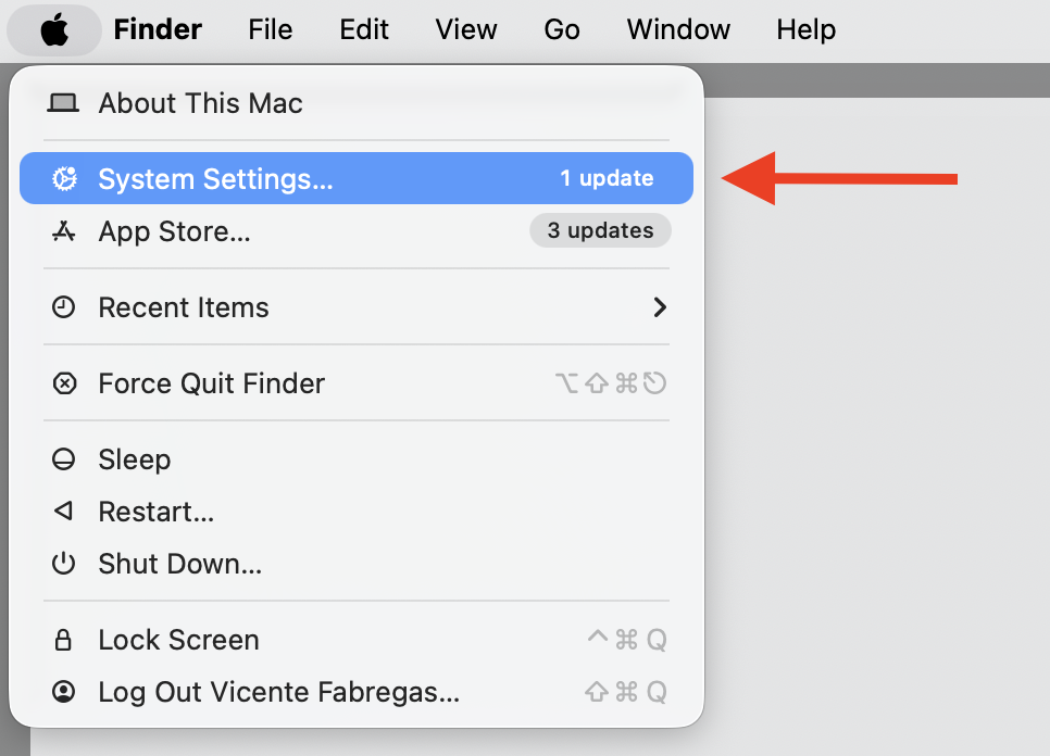 macOS Apple menu open on a MacBook showing System Settings highlighted, the first step to allow ChatGPT screenshot access on Mac.