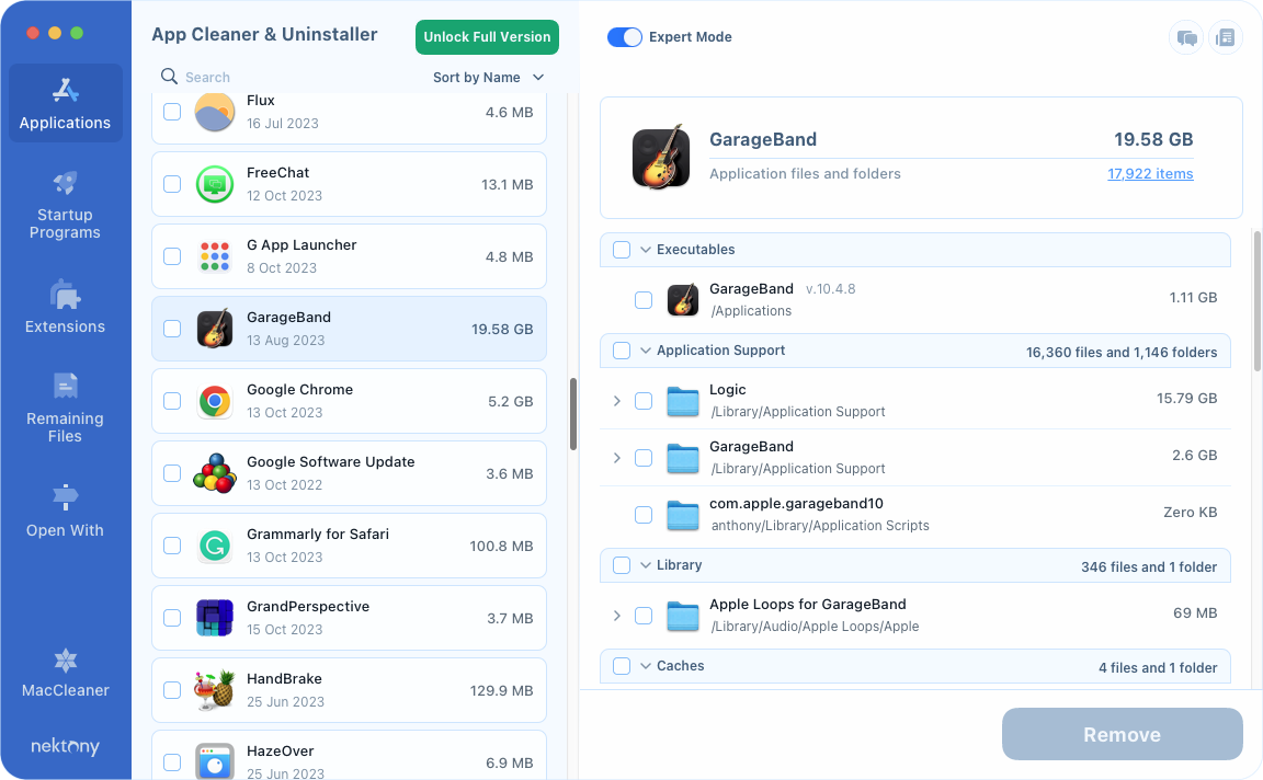 O App Cleaner & Uninstaller remove aplicativos e seus arquivos residuais, além de extensões. Você também pode alterar associações de arquivos com ele.