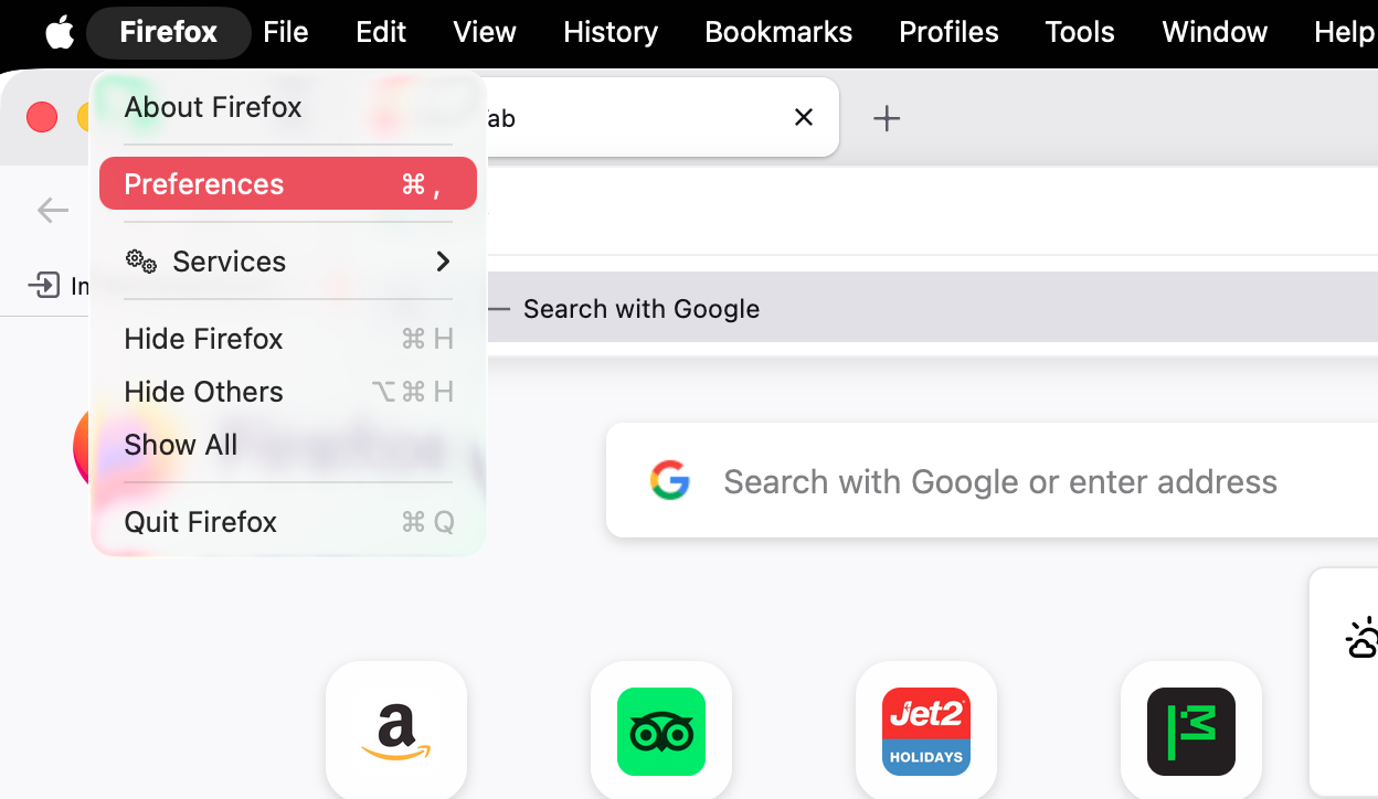 As with other web browsers, Firefox lets you decide where you want it to download content to by default. Start by choosing Firefox > Preferences from the menu bar.