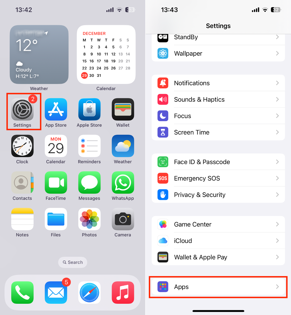 To disconnect FaceTime from iPhone or iPad, go to the Settings app on your device, scroll down, and select Apps.