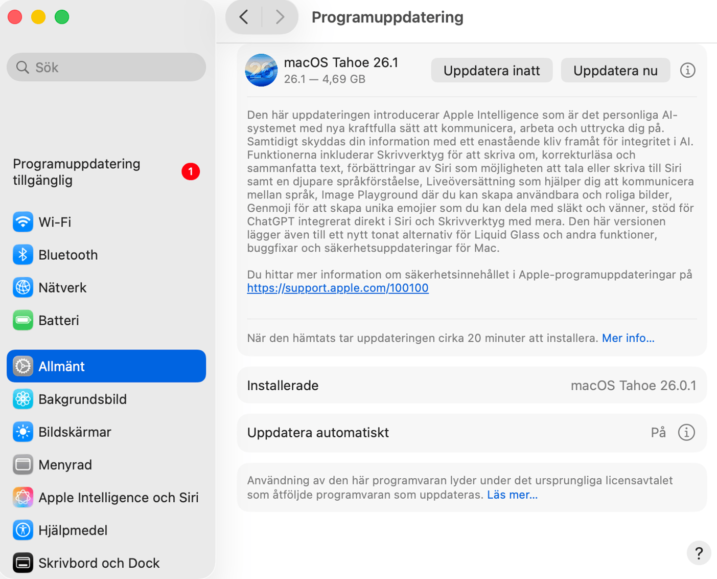 För att installera den senaste Safari-versionen på din MacBook, klicka på Uppdatera nu.