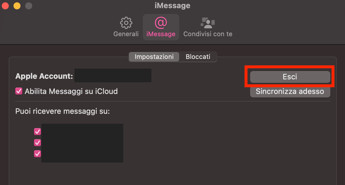 Vai su Messaggi > Impostazioni > iMessage e seleziona Disconnetti, poi apri Bluetooth per disaccoppiare i dispositivi connessi e preparare il Mac per il nuovo proprietario.