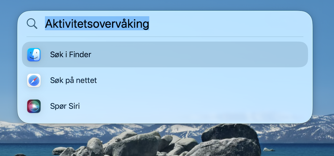 For å tvinge avslutning av en app i Aktivitetsmonitor, åpne Spotlight-søk med cmd + space. Skriv deretter inn 'activity monitor' og trykk Enter.