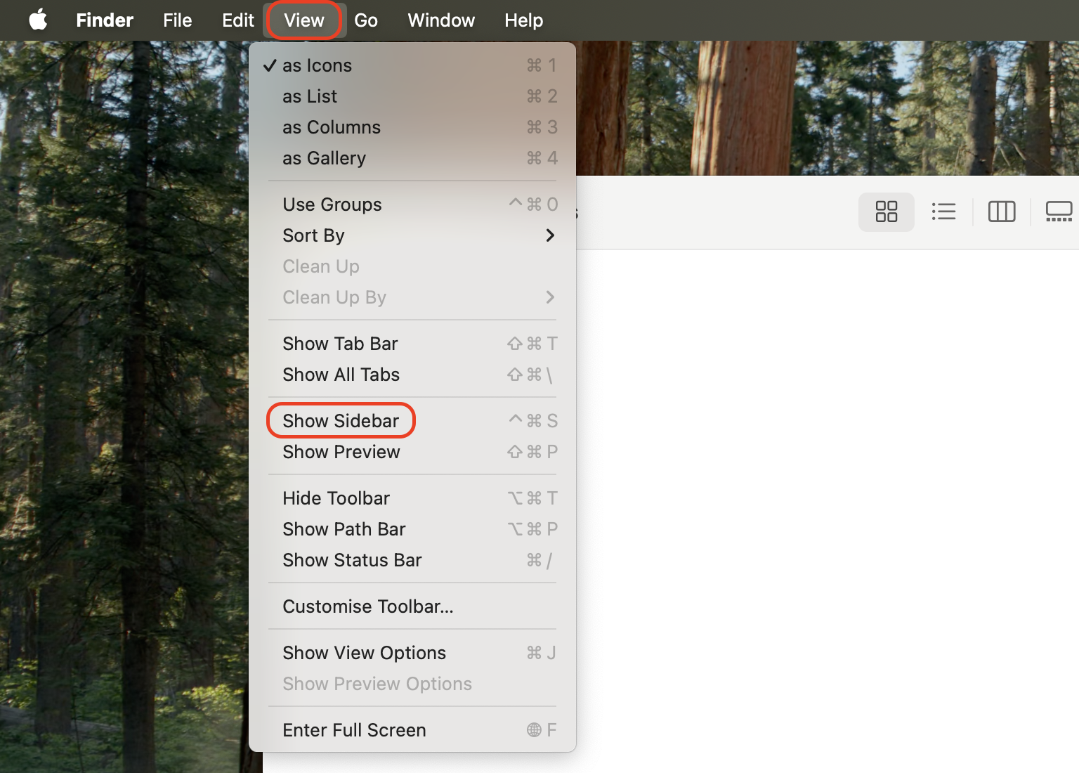 Open Finder and select View > Show Sidebar from the menu bar to enable the Finder sidebar and restore quick access to folders and drives.