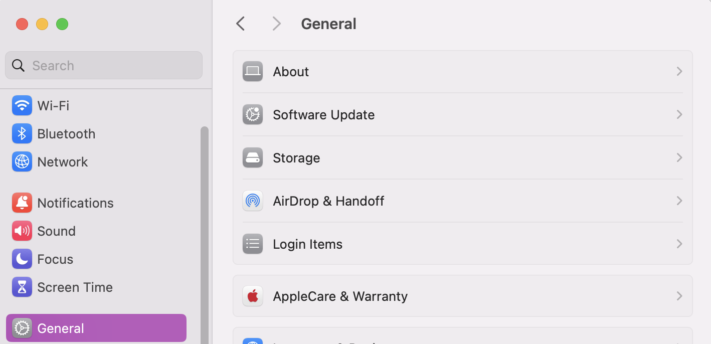 We advise regularly checking for macOS updates, as each update includes patches that can fix issues with running programs or apps on Mac. To check for macOS updates, open System Settings, go to General, and click on Software Update.