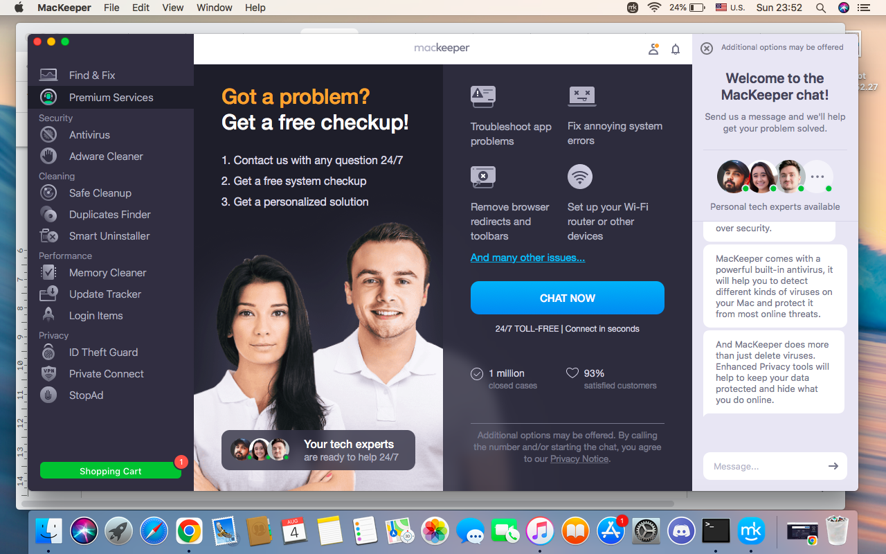 In MacKeeper’s Premium Services, click the Chat Now button and wait for the MacKeeper specialist to join the conversation, then explain your problem in the chat, and try the solutions.