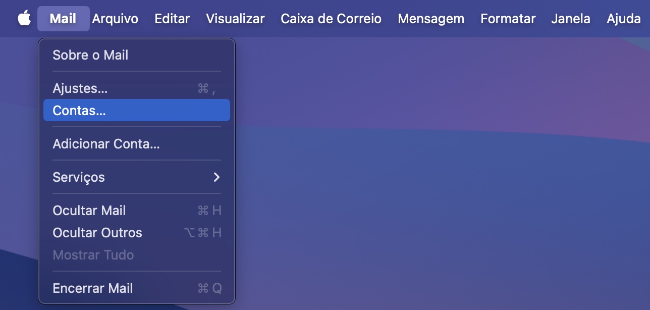 Para remover suas contas de email, primeiro você precisará abrir o app Mail e ir em Mail > Contas.