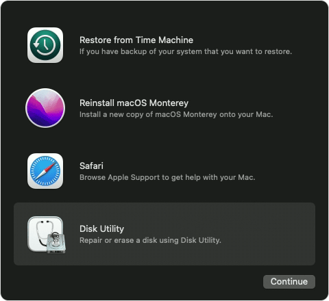 Open Disk Utility from the recovery menu to access tools that diagnose and repair disk errors that may cause System Settings to freeze on your Mac.