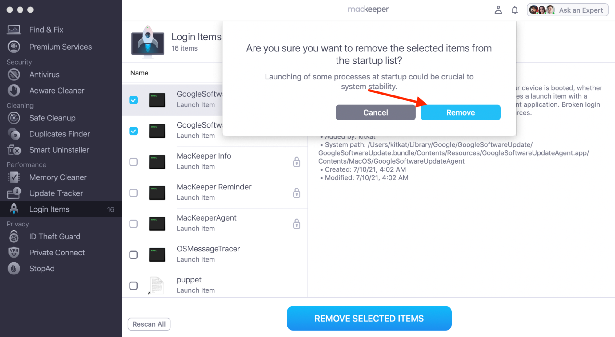 MacKeeper's Login Items feature on Mac. Use this to stop apps and processes from starting automatically when you boot up your Mac, which will help make your computer faster when connected to multiple displays and trying to show the Mac Dock on all screens.