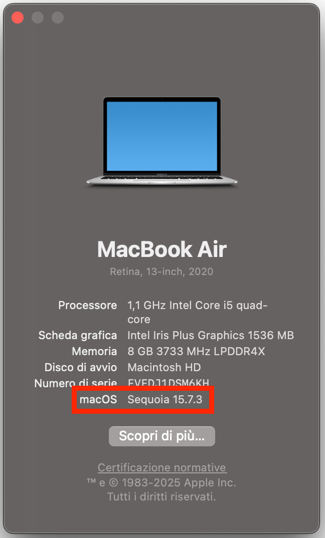 Il nome del tuo macOS apparirà sullo schermo. Potresti anche vedere altre informazioni sulla versione installata.