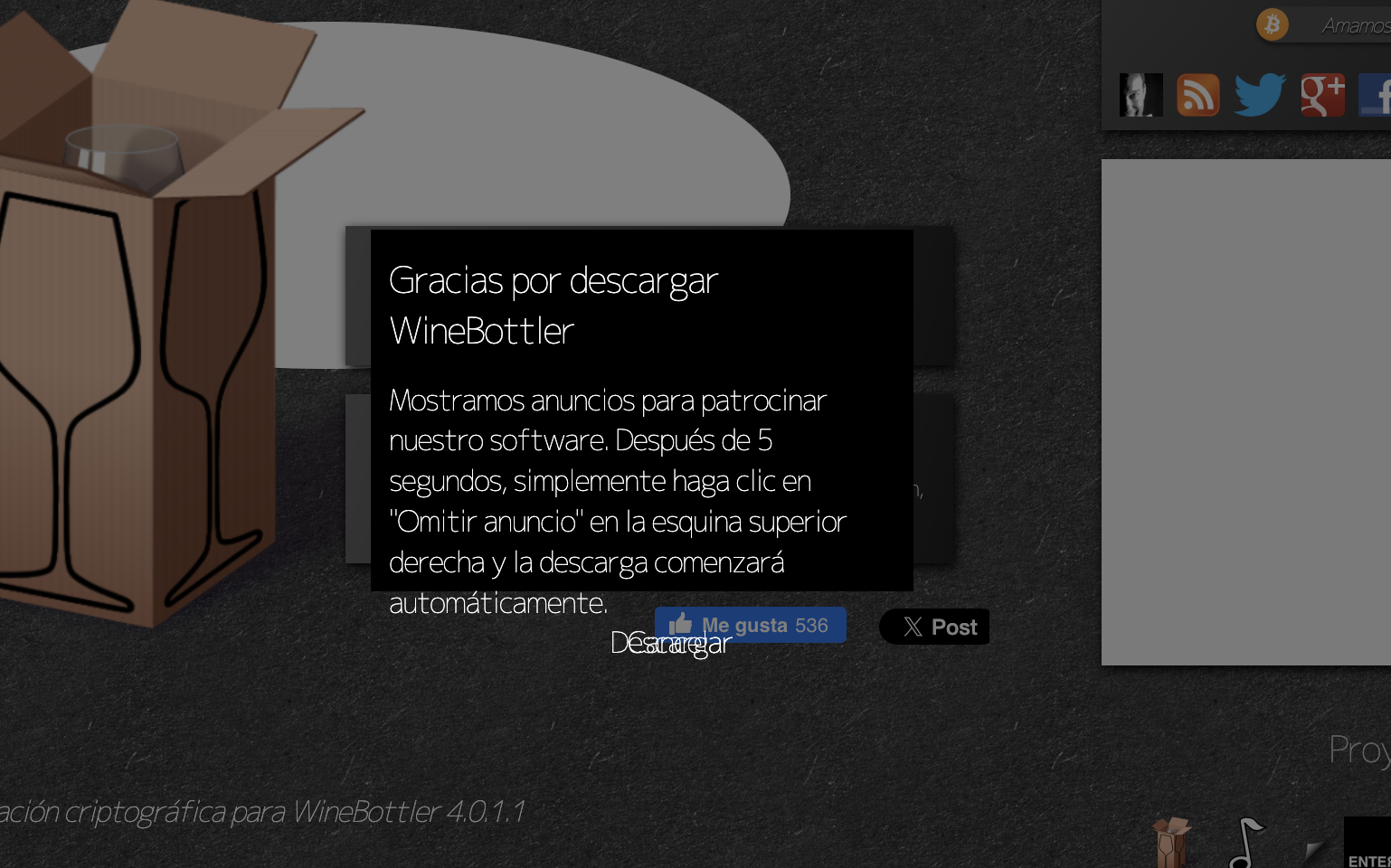 Después de elegir la versión de Wine adecuada para tu Mac, aparecerá una ventana emergente. A continuación, debes pulsar Descargar para iniciar la instalación.