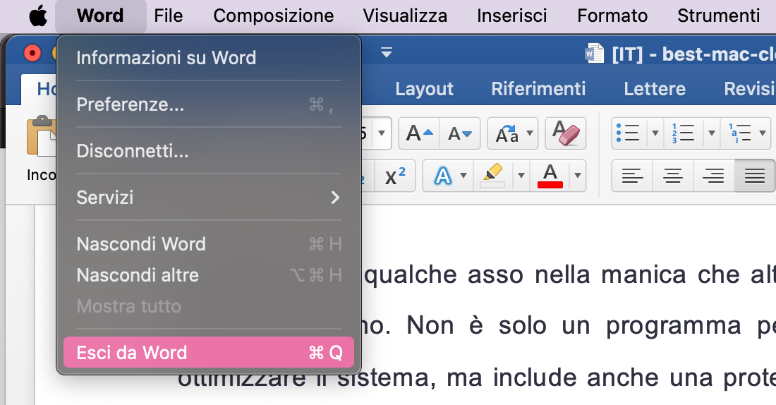 Esci da Microsoft Word chiudendo completamente l'applicazione per assicurarti che nessun processo in background rimanga attivo prima di continuare con i passaggi di risoluzione.