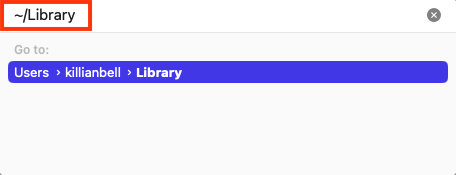 The Go to Folder prompt in Finder on Mac. Use this to access the hidden Library folder where you can remove software leftovers on Mac.