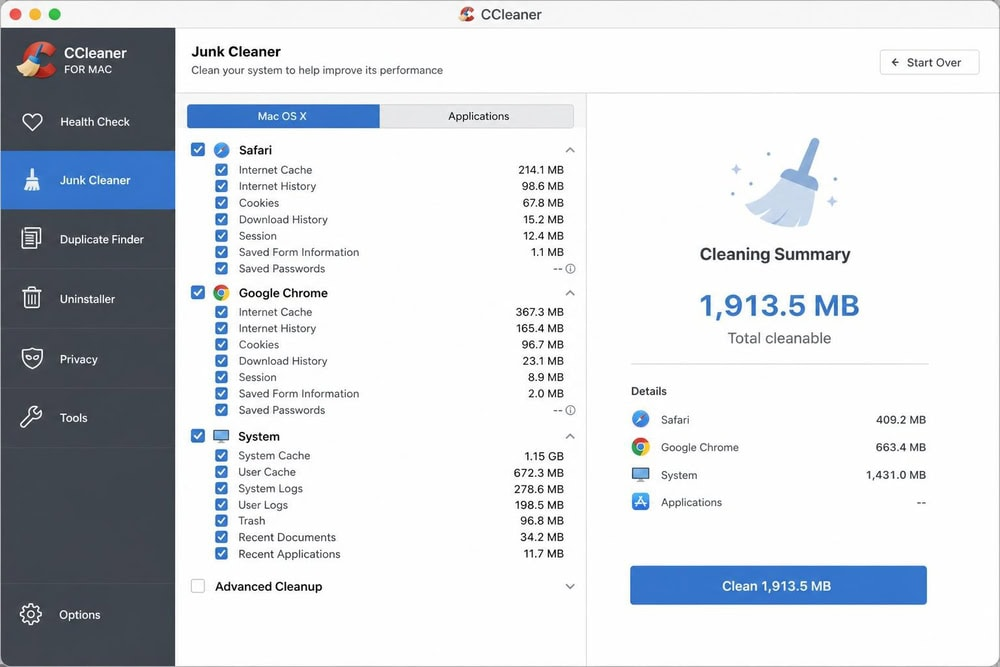 Confirm the cleanup in CCleaner, then open the browser cleaning tool and keep cookies for the websites you don't want to sign in to again.