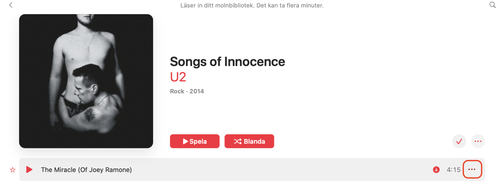 Klicka på de tre punkterna bredvid ett album eller låt intill det objekt du vill ta bort.