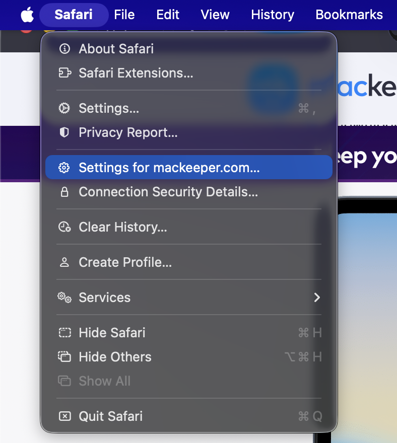 To grant website microphone access across Safari as one of the major browsers, open the browser settings after the particular website is opened on your Mac.