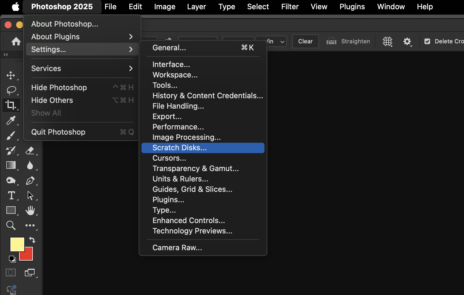 You can check your scratch disk settings in Photoshop at any time. Simply open your Photoshop Preferences or Settings, then select 'Scratch Disks'.