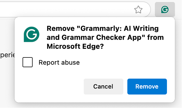 To delete the Grammarly extension from the Edge browser, click Remove on your Mac.