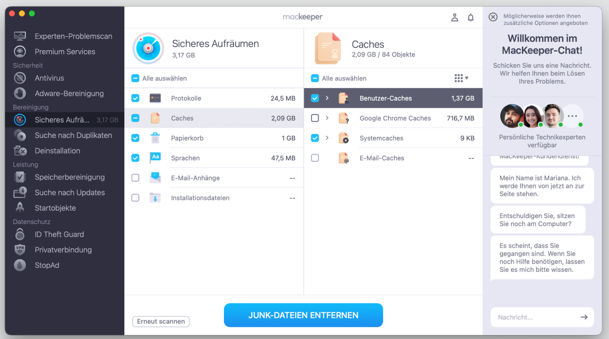 Nach dem Scan können Sie die Dateien überprüfen oder auf Junk-Dateien bereinigen klicken, um alles auf einmal zu entfernen. So funktioniert Ihr Browser durch das Entfernen unnötiger Daten reibungslos.