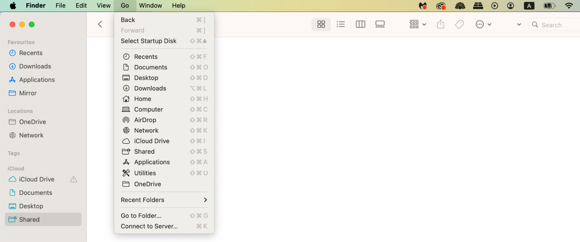 Once you've opened Finder, you'll need to select Go in the toolbar at the top of your computer. From here, you then need to select Go to Folder.