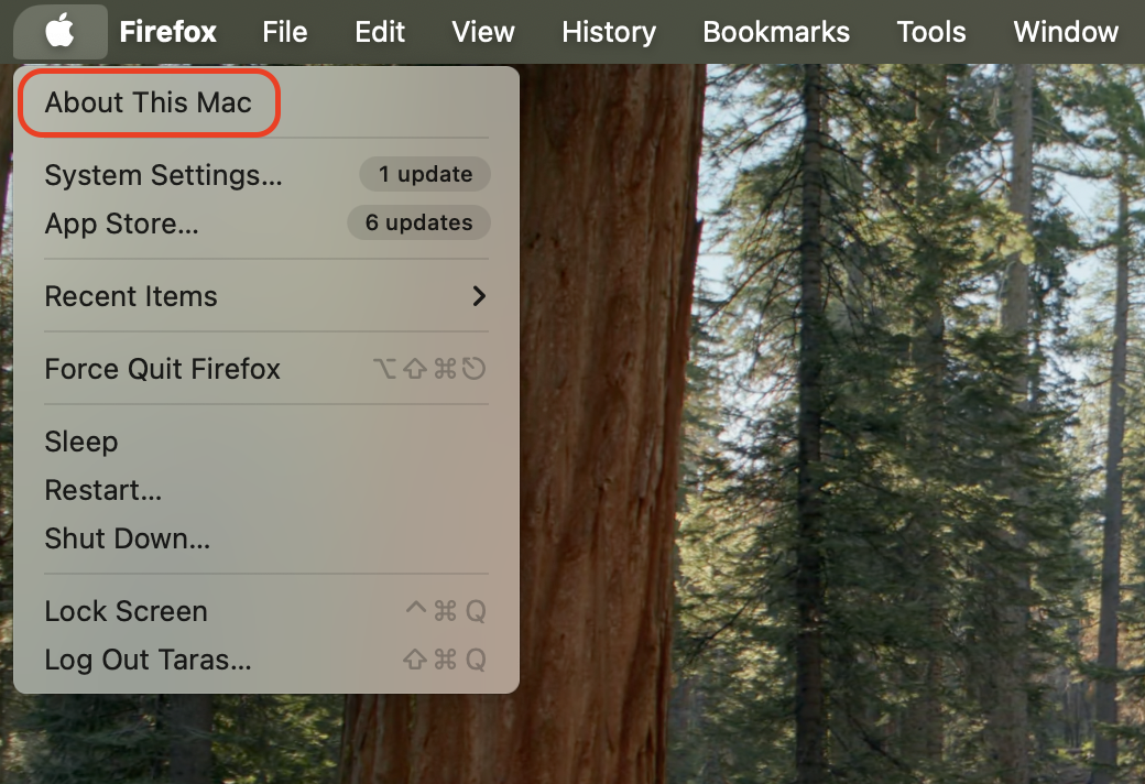 Click the Apple icon in the menu bar and select About This Mac to find your exact MacBook model name, screen size, year, and chip before updating.