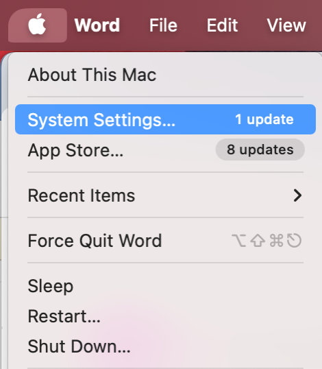 To adjust display settings, open System Settings from the Apple menu on your Mac.