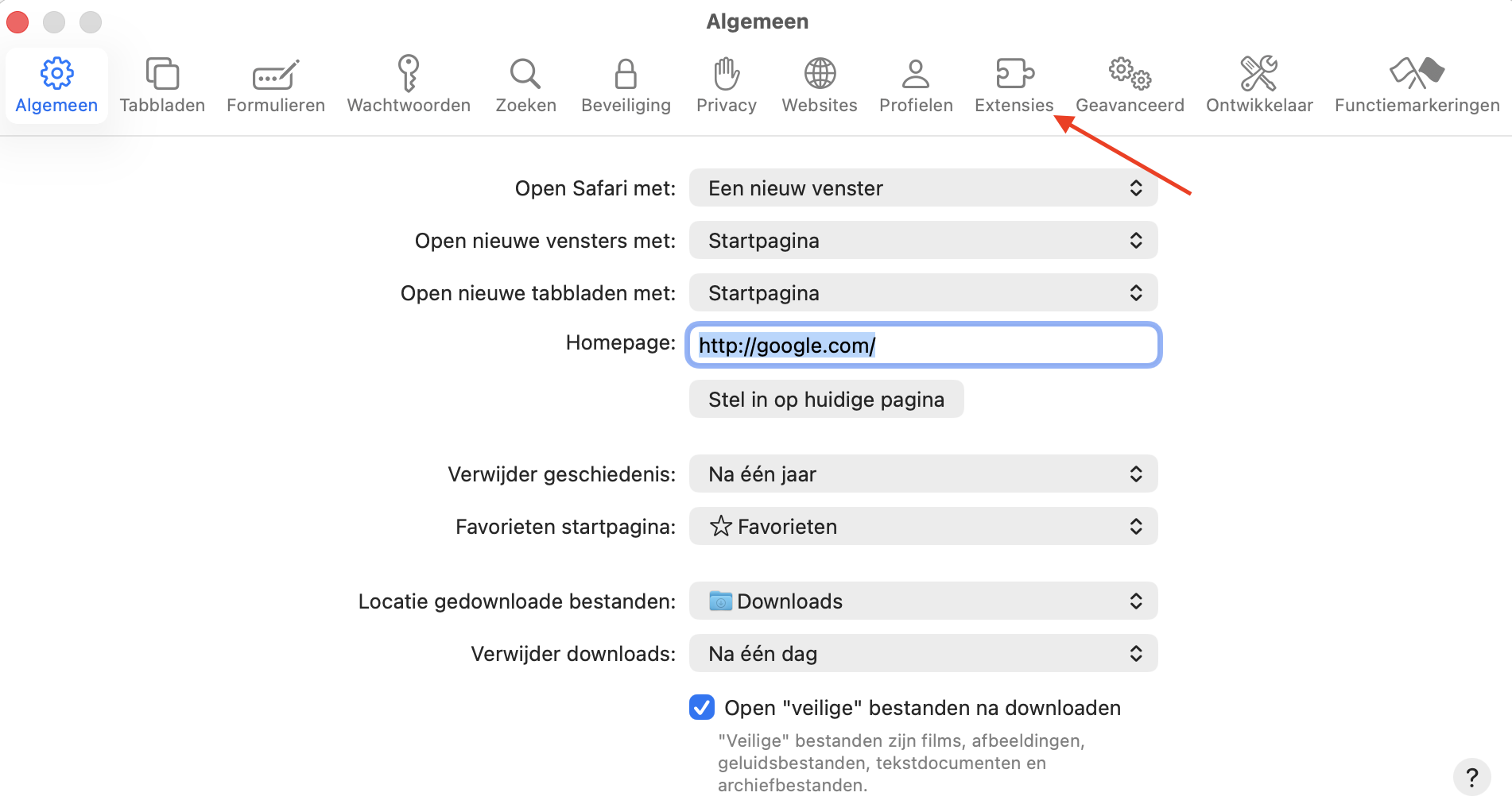 Ga in het venster Voorkeuren dat opent naar het tabblad Extensies.