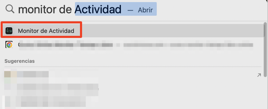 Busca Monitor de actividad con Spotlight y selecciona una aplicación.