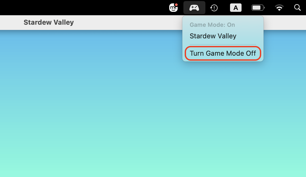Choose Turn Game Mode On from the Game Mode menu in macOS Sequoia or Sonoma to enable the feature again for the game you're playing.