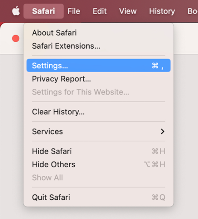 To delete extensions on Mac to fix the application Safari is not open anymore issue, open the Settings app from the menu bar.