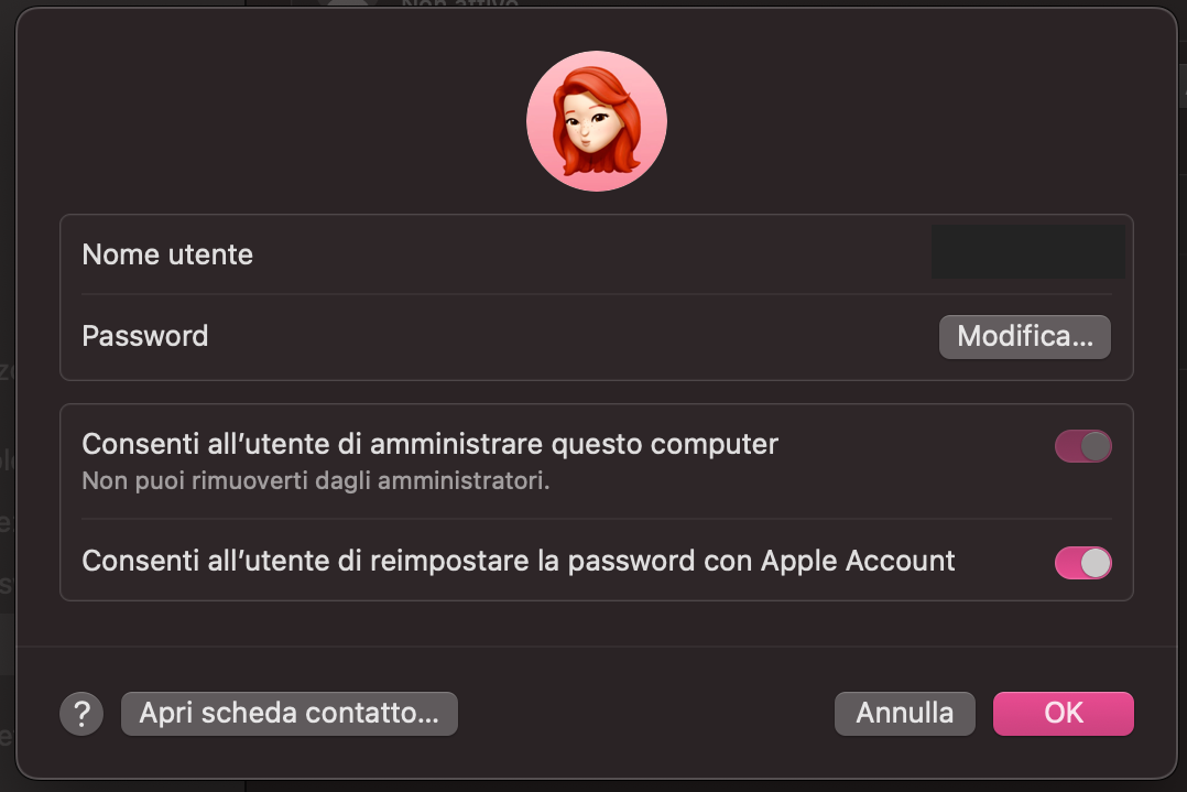 In Utenti e gruppi, seleziona l’utente amministratore e fai clic su Modifica accanto alla password per aggiornarla, nel caso altri utenti del dispositivo la conoscano. Questo aiuta a impedire modifiche alle impostazioni di privacy o accessi ai tuoi dati.