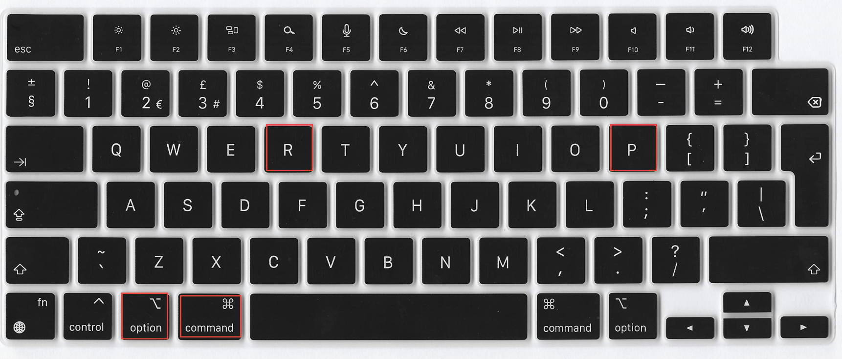 Para resetar a NVRAM, reinicie seu Mac e mantenha pressionadas as teclas Command + Option + P + R até ouvir o som de inicialização pela segunda vez.