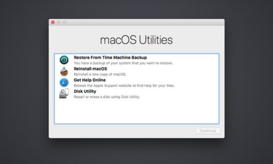 To start using your High Sierra Mac in Recovery mode, wait until you see the built-in tool on your screen.