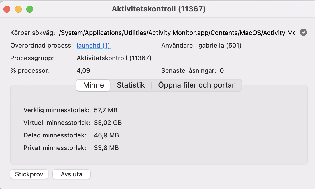 När den mest krävande appen har valts genom ett dubbelklick kan du bekräfta att den ska stoppas med knappen Avsluta