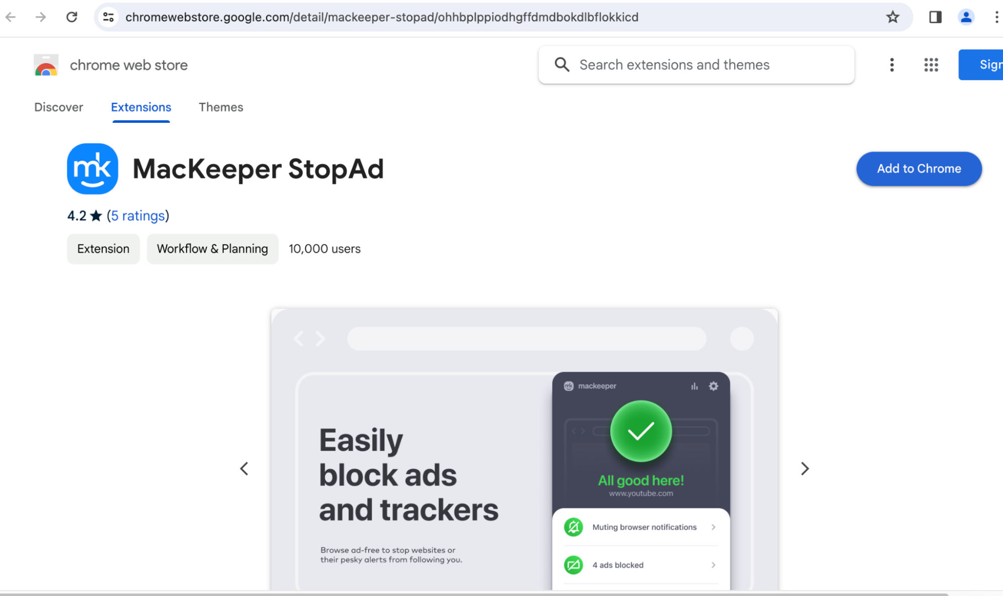 Once you've pressed the Install button you will be taken to the Chrome web-page. From here you'll see the option to click the button Add to Chrome.