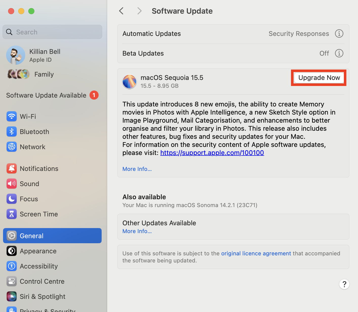 A new macOS update in System Settings on Mac. Upgrade to the latest macOS release to get the latest version of Mail, which should fix Apple Mail search when it's not working.